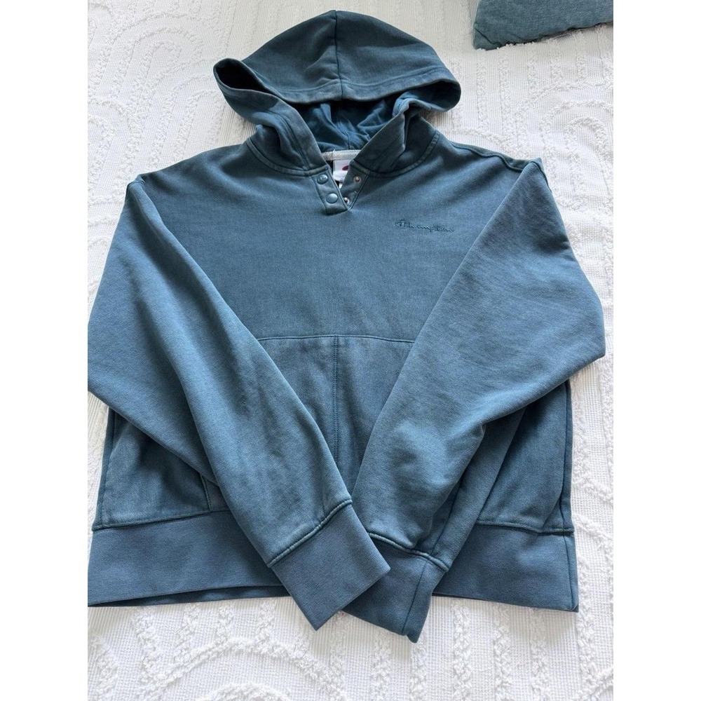 Champion Hoodie Women XS Teal Blue NEW Snap Neck Pullover Sweatshirt Logo